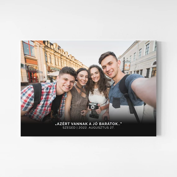 Fekvő minimalista vászonkép színes fotóval, felirattal